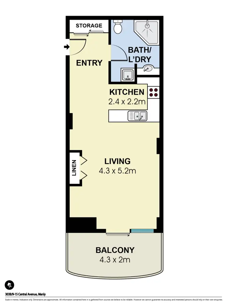Floorplan of Homely studio listing, 303B/9-15 Central Avenue, Manly NSW 2095