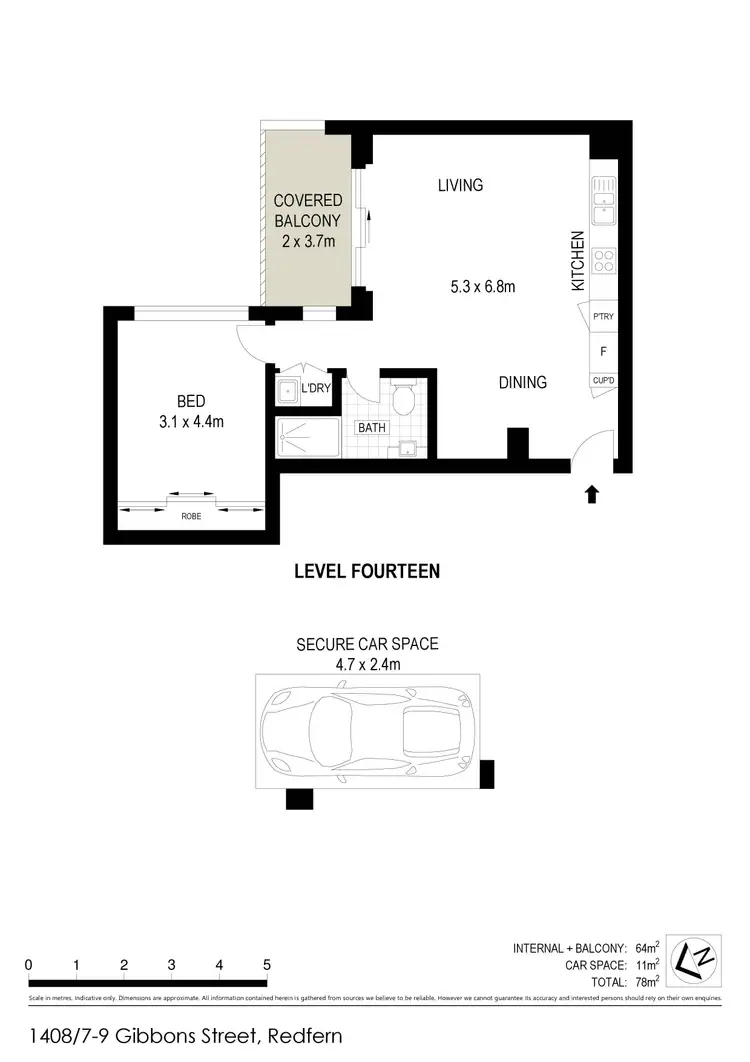 Floorplan of Homely unit listing, 1408/7-9 Gibbons Street, Redfern NSW 2016