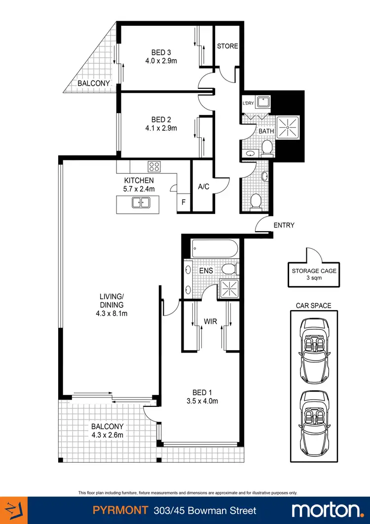 Floorplan of Homely apartment listing, 303/45 Bowman Street, Pyrmont NSW 2009