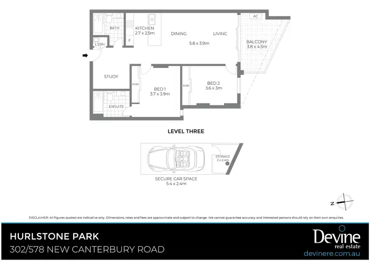 Floorplan of Homely apartment listing, 302/578 New Canterbury Road, Hurlstone Park NSW 2193