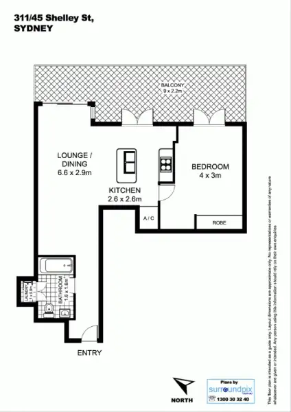 Floorplan of Homely apartment listing, 311/45 Shelley Street, Sydney NSW 2000