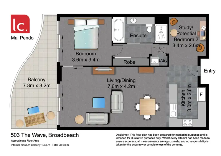 Floorplan of Homely apartment listing, 503/89 Surf Parade, Broadbeach QLD 4218
