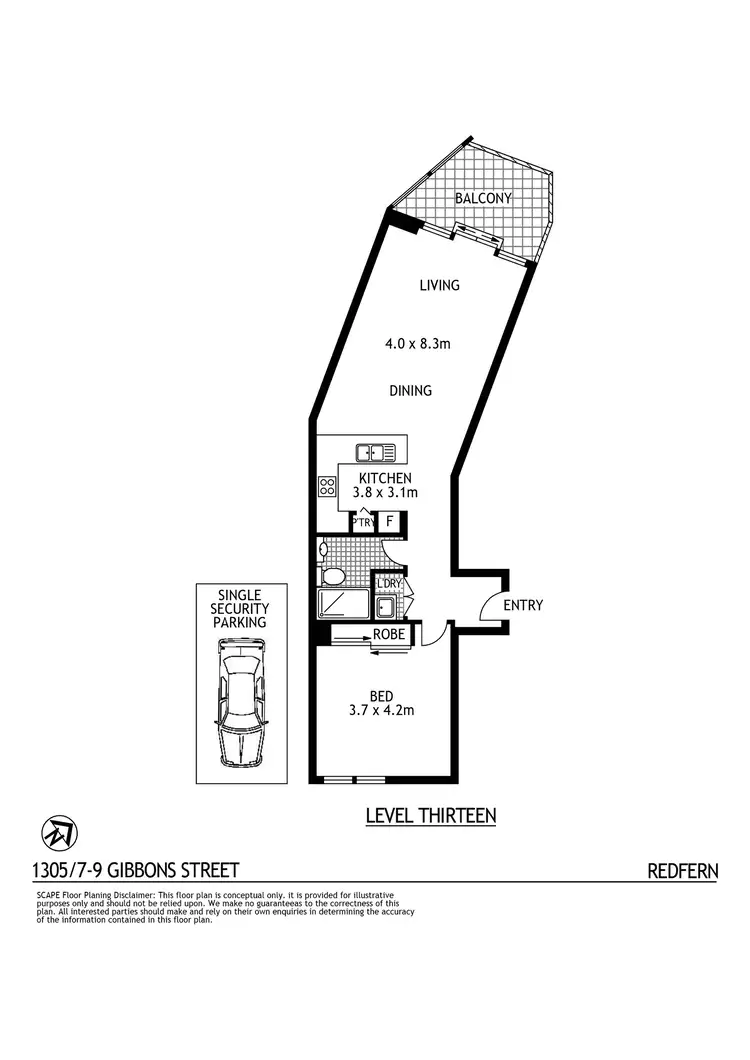 Floorplan of Homely apartment listing, 1305/7-9 Gibbons Street, Redfern NSW 2016