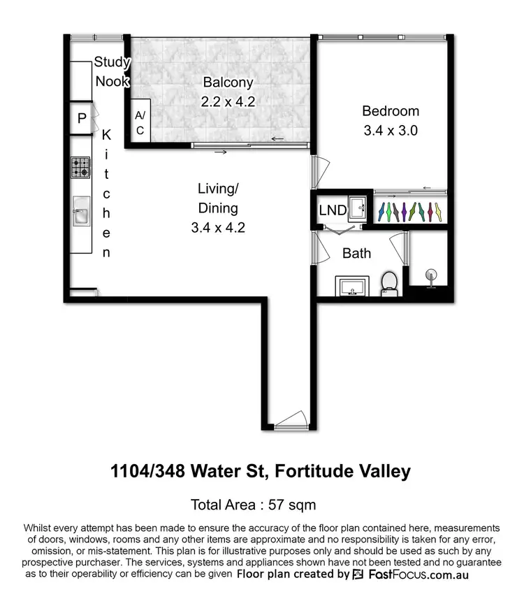 Floorplan of Homely apartment listing, 1104/348 Water Street, Fortitude Valley QLD 4006