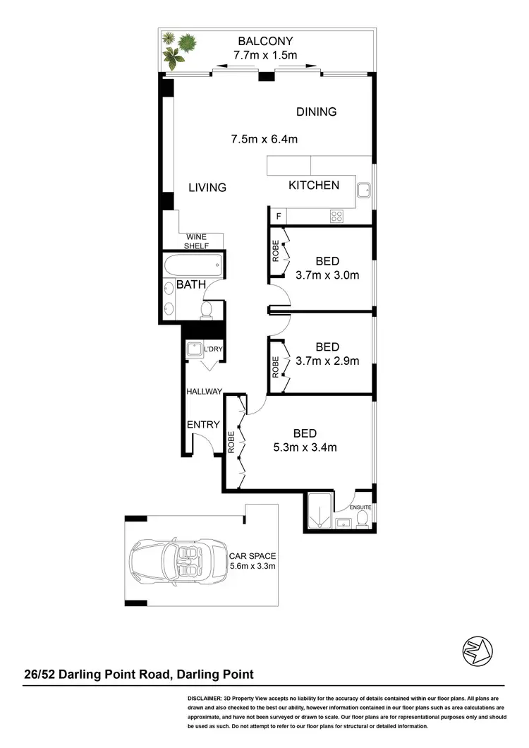 Floorplan of Homely apartment listing, 26/52 Darling Point Road, Darling Point NSW 2027