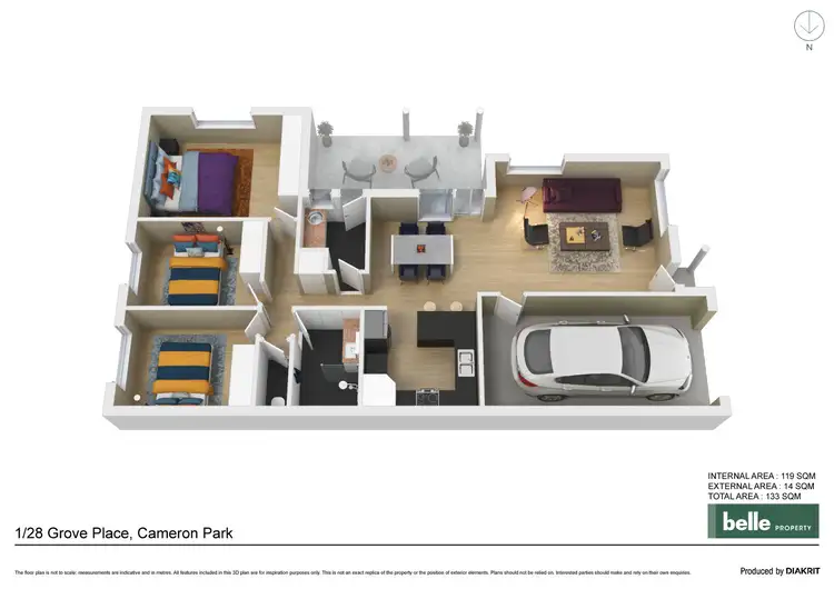 Floorplan of Homely semi-detached listing, 1/28 Grove Place, Cameron Park NSW 2285