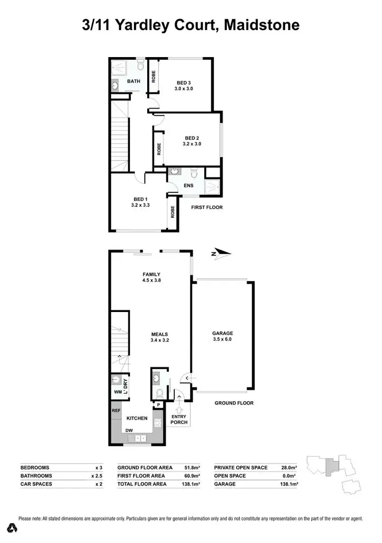 Floorplan of Homely townhouse listing, Unit 3/11 Yardley Court, Maidstone VIC 3012