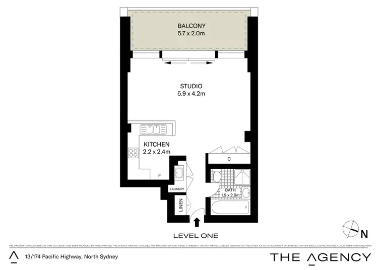 Floorplan of Homely studio listing, 13/174 Pacific Highway, North Sydney NSW 2060