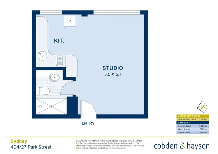 Floorplan of Homely studio listing, 404/27 Park Street, Sydney NSW 2000