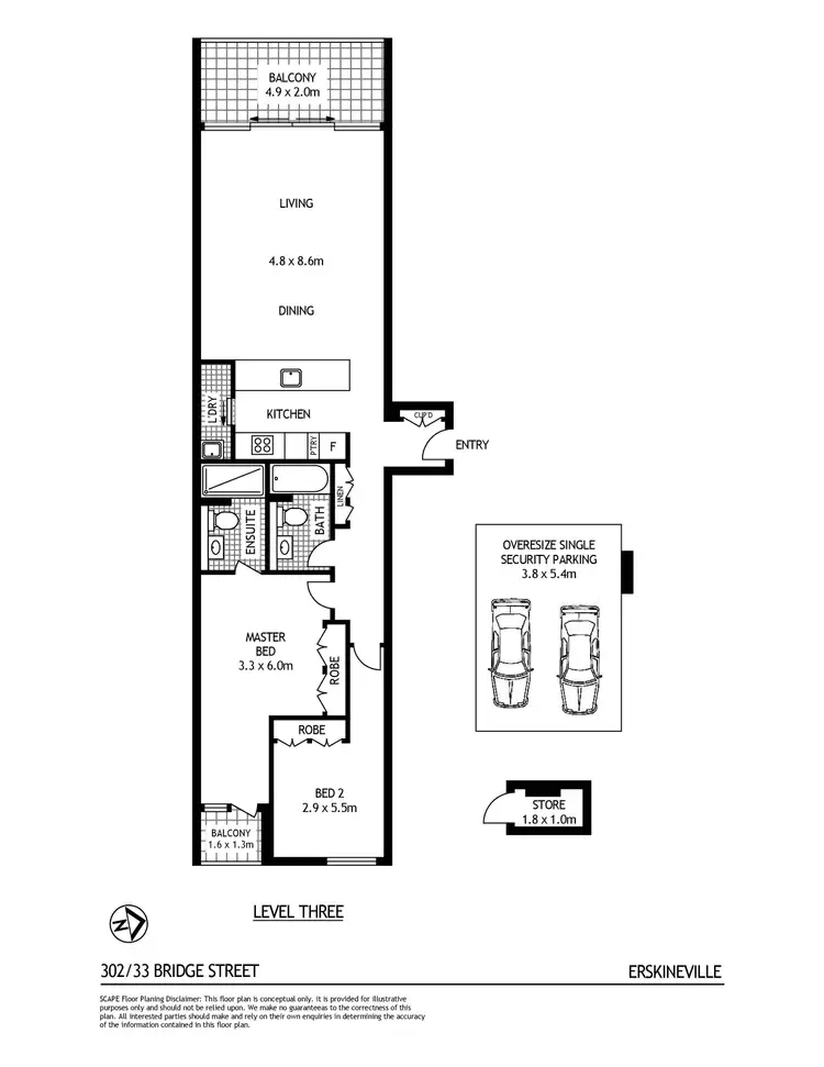 Floorplan of Homely unit listing, 302/33 Bridge Street, Erskineville NSW 2043