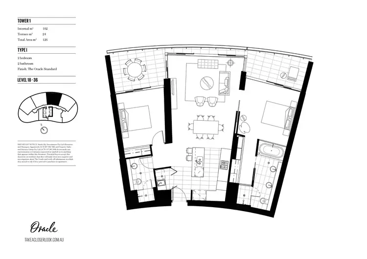 Floorplan of Homely apartment listing, Level 24/2404/1 Oracle Boulevarde, Broadbeach QLD 4218