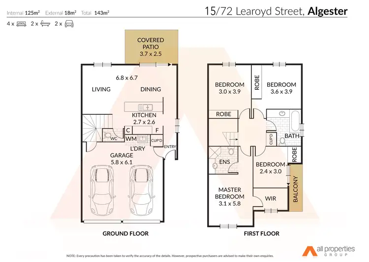 Floorplan of Homely townhouse listing, 15/72 Learoyd Road, Algester QLD 4115