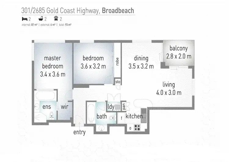 Floorplan of Homely unit listing, 301/2685-2689 Gold Coast Highway, Broadbeach QLD 4218