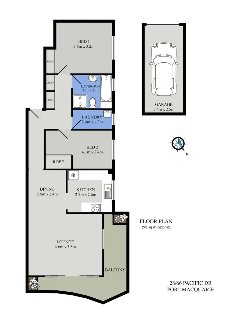 Floorplan of Homely unit listing, 28/66 Pacific Drive, Port Macquarie NSW 2444