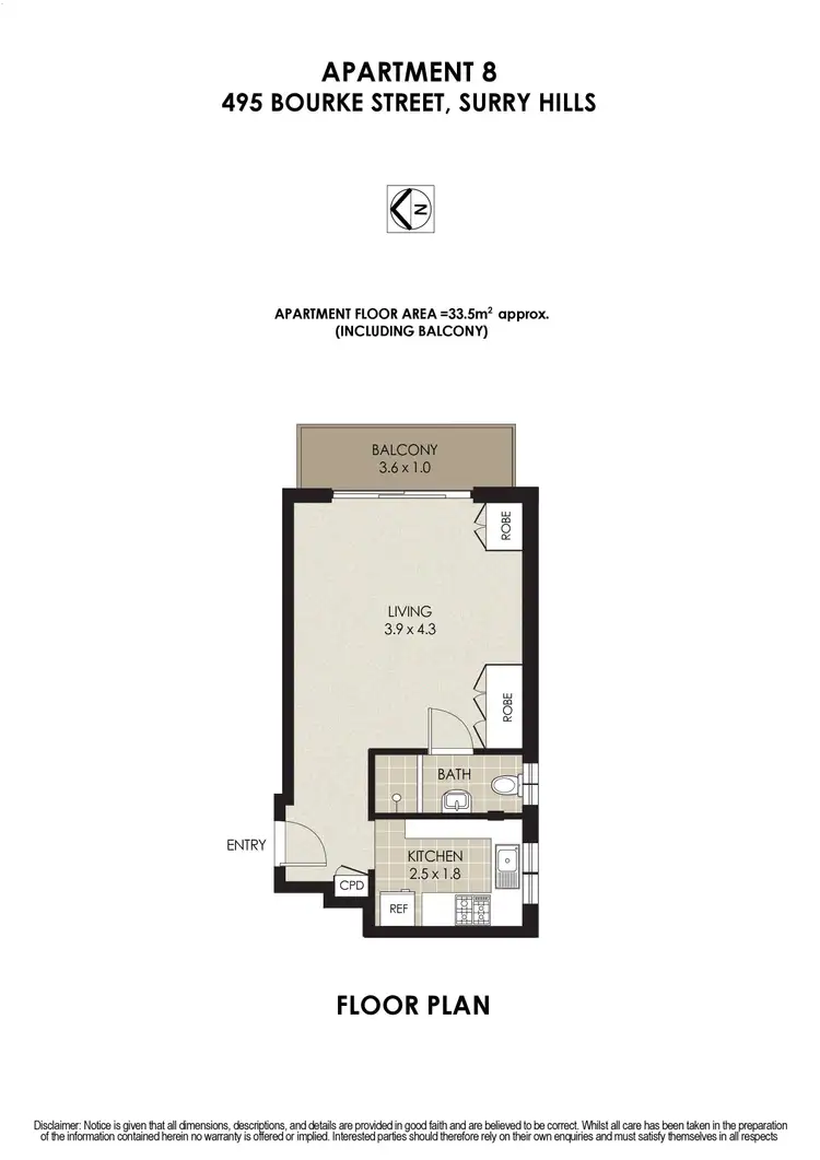Floorplan of Homely studio listing, 8/495-497 Bourke Street, Surry Hills NSW 2010