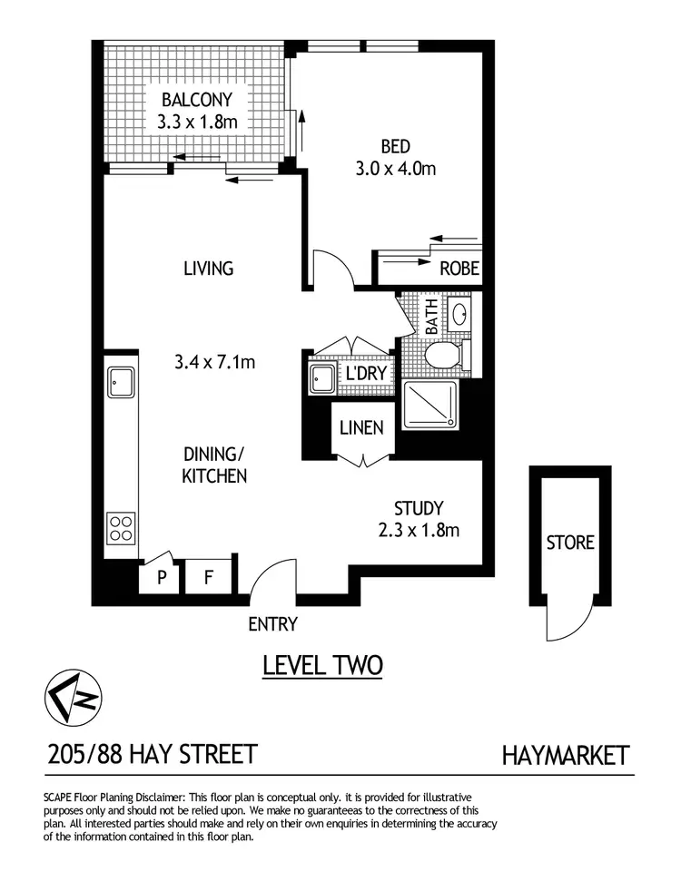 Floorplan of Homely unit listing, 205/88 Hay Street, Haymarket NSW 2000