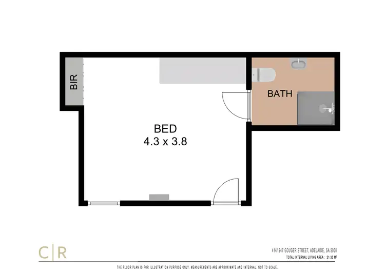 Floorplan of Homely studio listing, 414/247 Gouger Street, Adelaide SA 5000