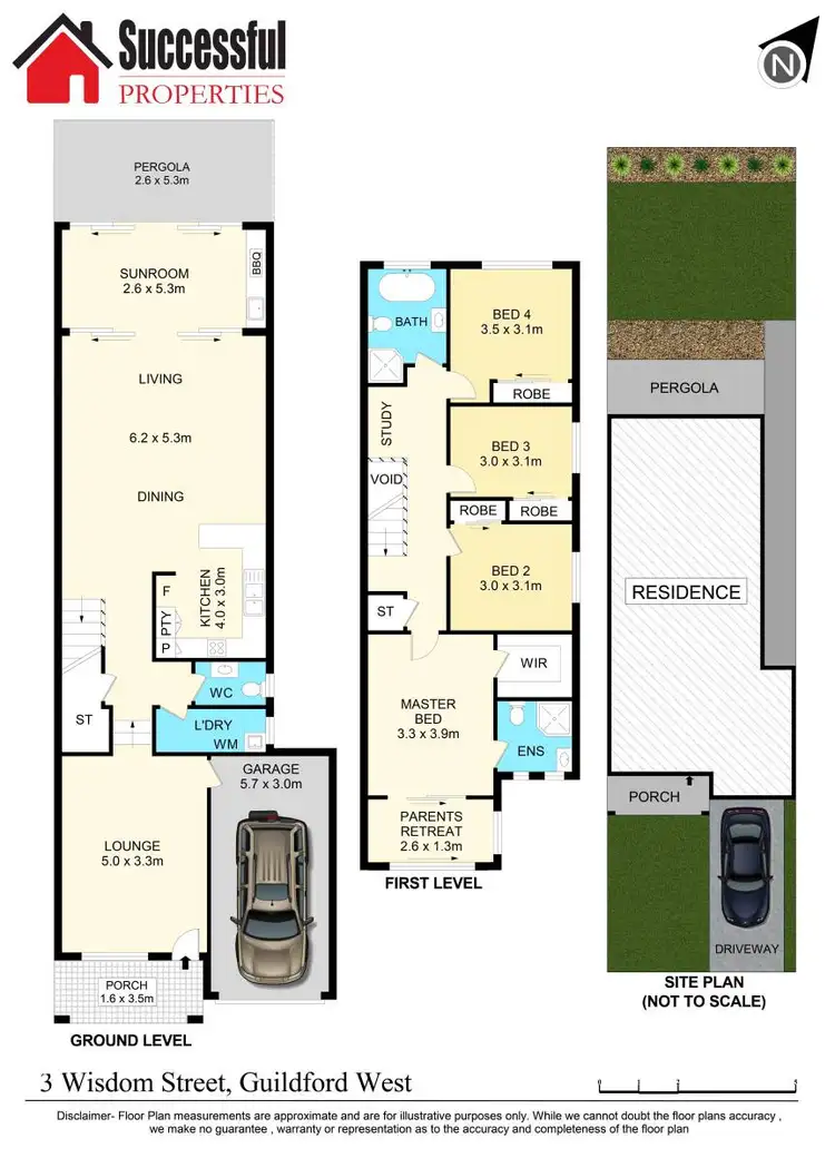 Floorplan of Homely semi-detached listing, 3 Wisdom Street, Guildford West NSW 2161