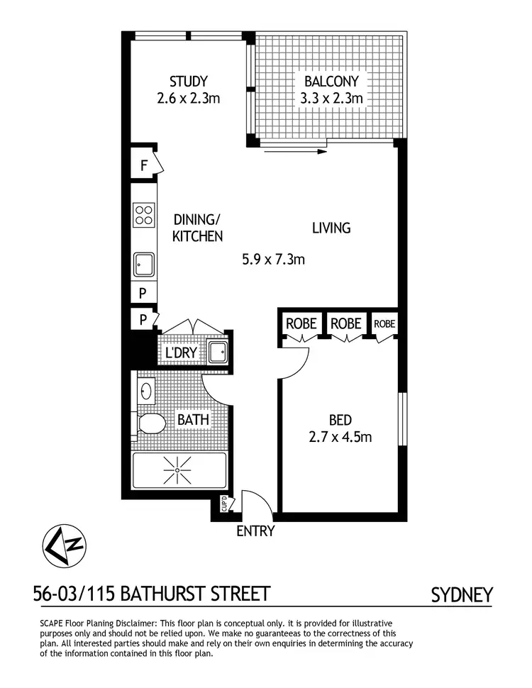 Floorplan of Homely apartment listing, 56.03/115-119 Bathurst Street, Sydney NSW 2000