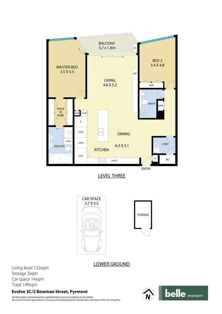 Floorplan of Homely apartment listing, 3C/2 Bowman Street, Pyrmont NSW 2009