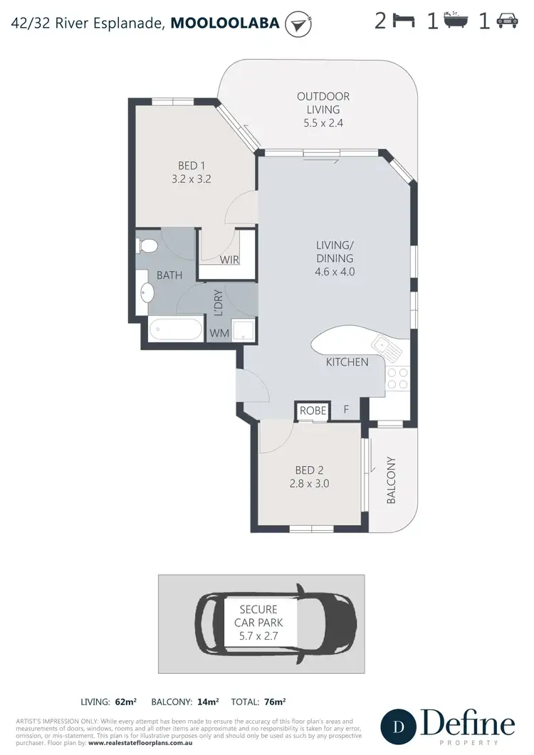Floorplan of Homely unit listing, 42/32 River Esplanade, Mooloolaba QLD 4557