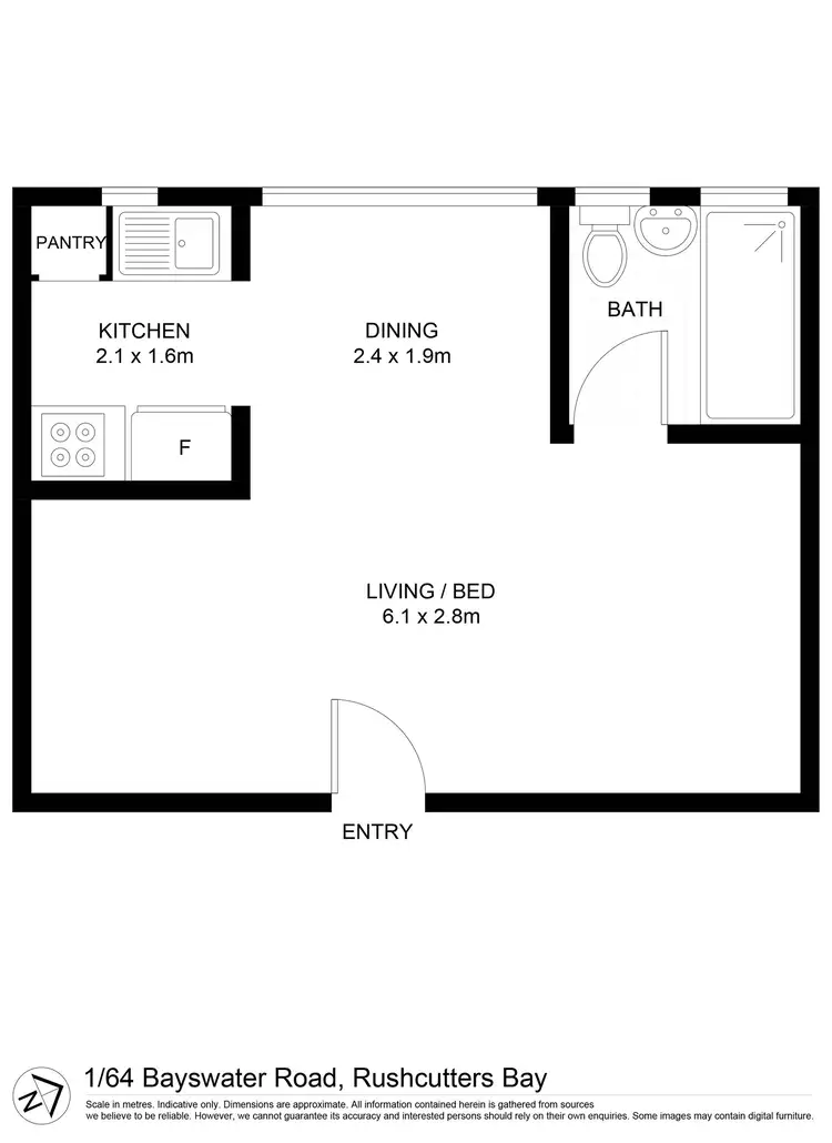 Floorplan of Homely studio listing, 1/64 Bayswater Road, Rushcutters Bay NSW 2011