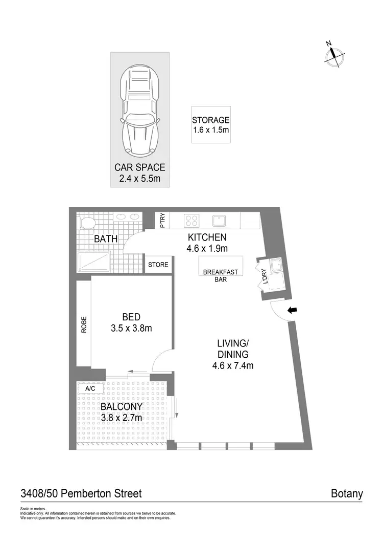Floorplan of Homely apartment listing, 3408/50 Pemberton Street, Botany NSW 2019