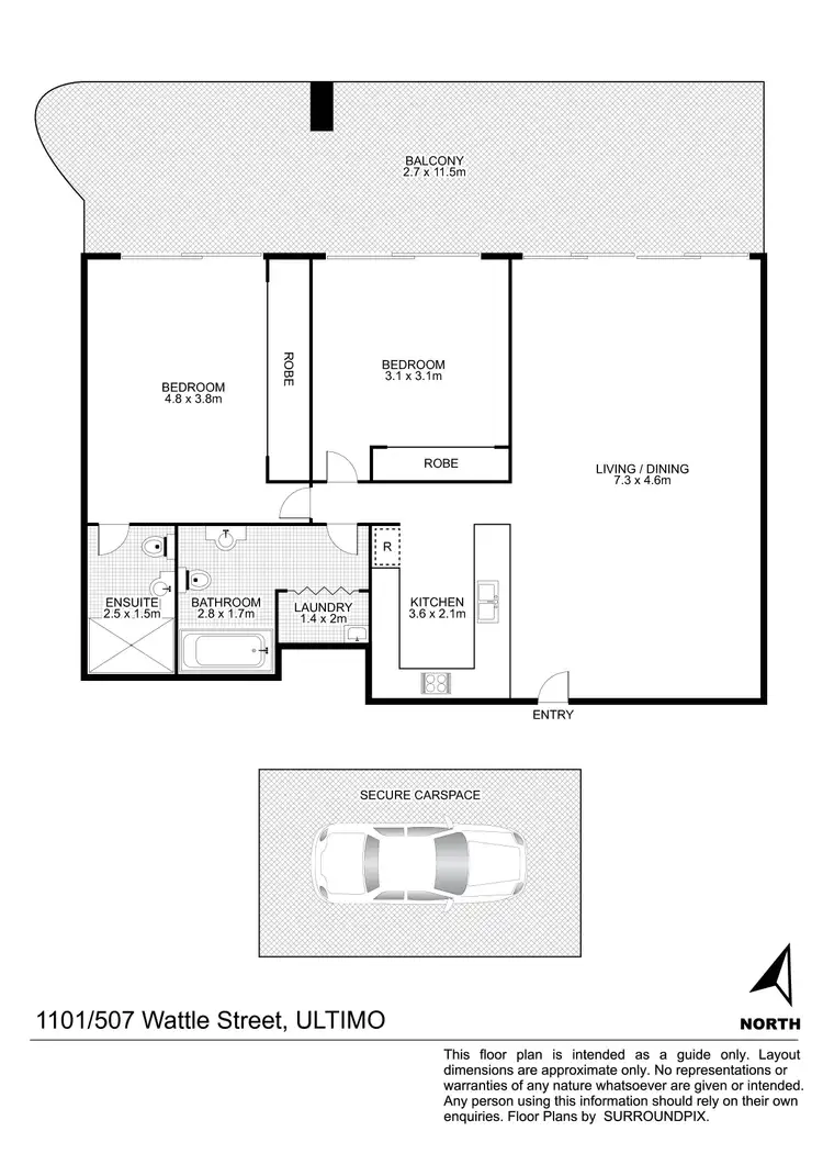 Floorplan of Homely apartment listing, A1101/507 Wattle Street, Ultimo NSW 2007