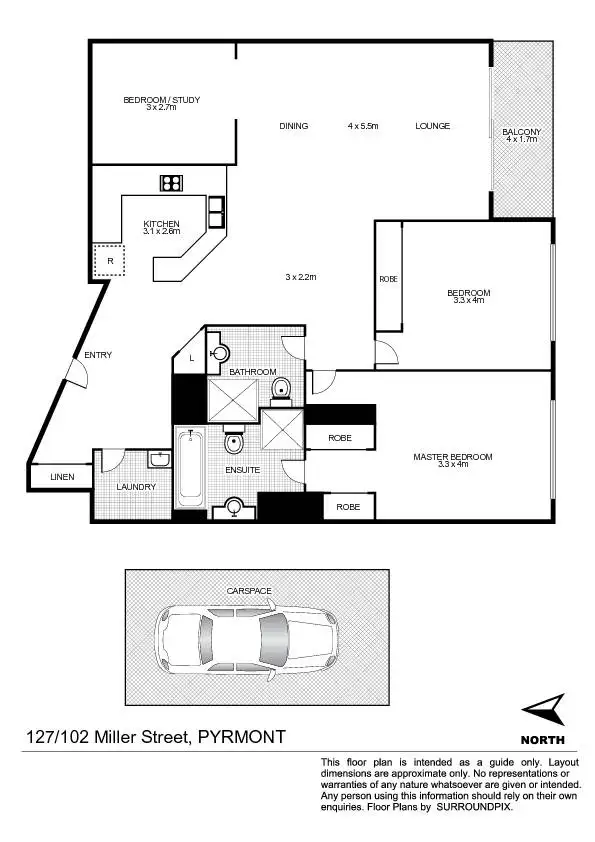 Floorplan of Homely apartment listing, 127/102 Miller Street, Pyrmont NSW 2009