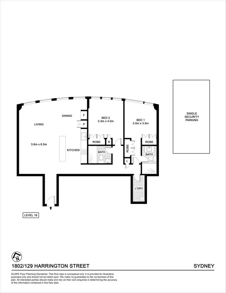Floorplan of Homely apartment listing, 1802/129 Harrington Street, Sydney NSW 2000