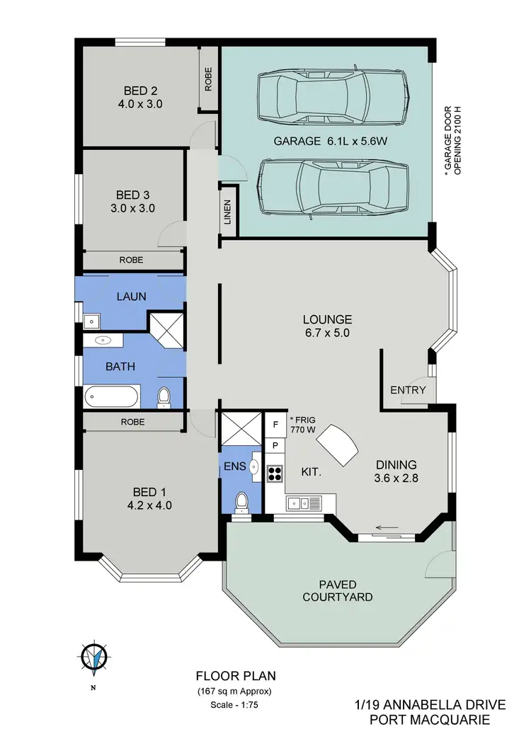 Floorplan of Homely villa listing, 1/19 Annabella Drive, Port Macquarie NSW 2444