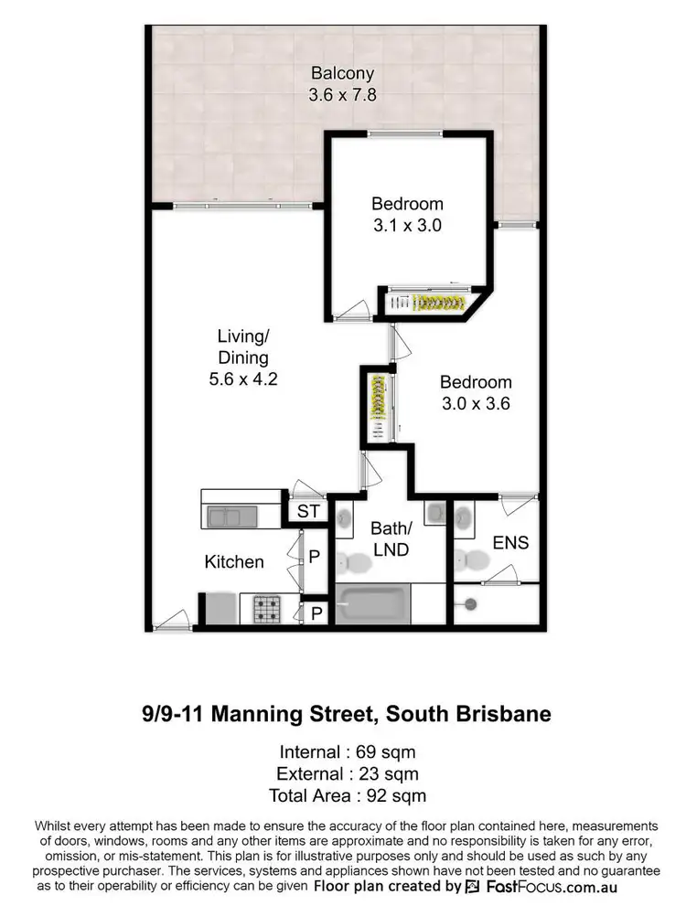Floorplan of Homely unit listing, 9/9-11 Manning Street, South Brisbane QLD 4101
