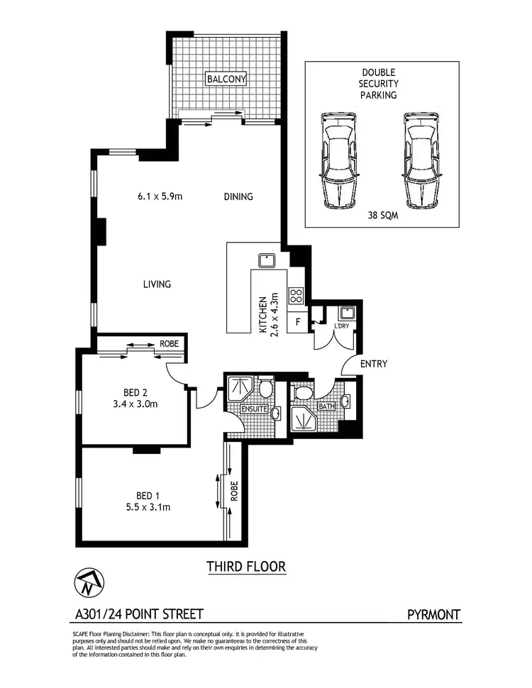 Floorplan of Homely apartment listing, A301/24 Point Street, Pyrmont NSW 2009