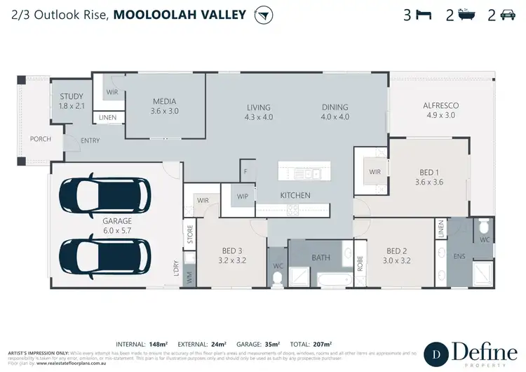 Floorplan of Homely semi-detached listing, 2/3 Outlook Rise, Mooloolah Valley QLD 4553