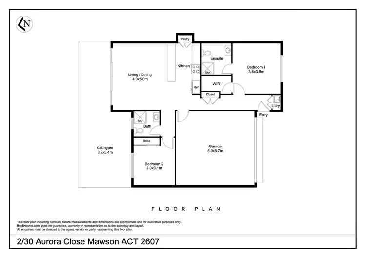 Floorplan of Homely semi-detached listing, 2/30 Aurora Close, Mawson ACT 2607