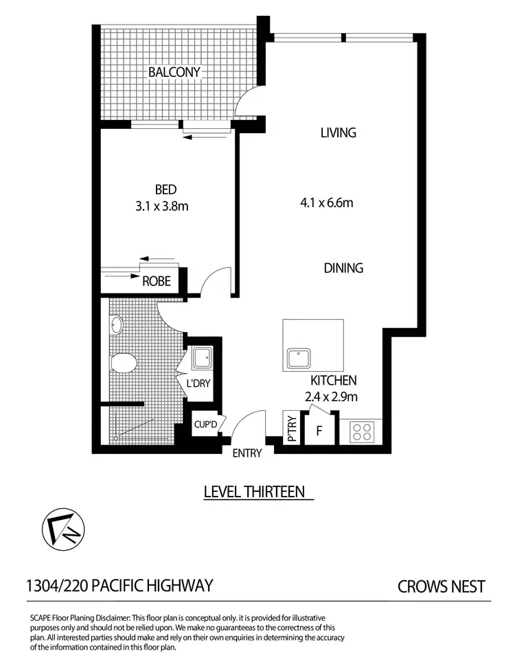 Floorplan of Homely apartment listing, 1304/220 Pacific Highway, Crows Nest NSW 2065