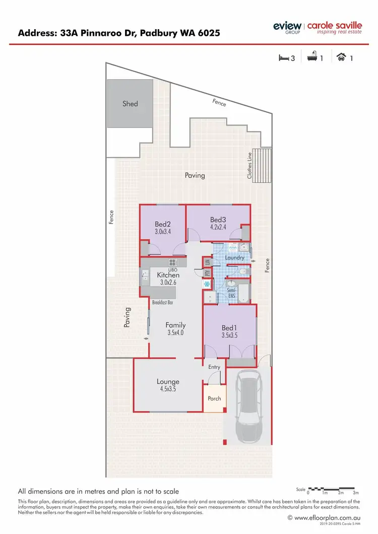Floorplan of Homely semi-detached listing, 33A Pinnaroo Drive, Padbury WA 6025