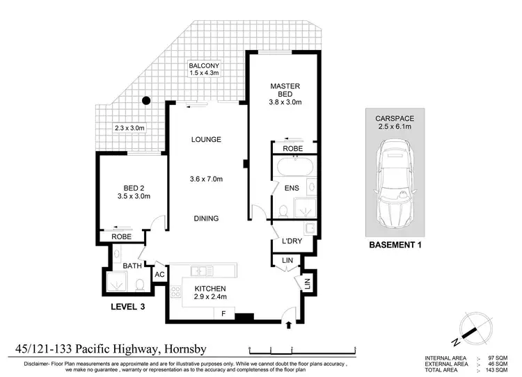 Floorplan of Homely apartment listing, 45/121-133 Pacific Highway, Hornsby NSW 2077