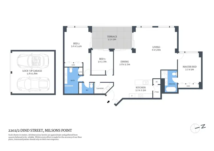 Floorplan of Homely apartment listing, 2202/2 Dind Street, Milsons Point NSW 2061