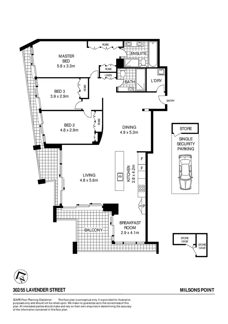 Floorplan of Homely apartment listing, 302/55 Lavender Street, Milsons Point NSW 2061