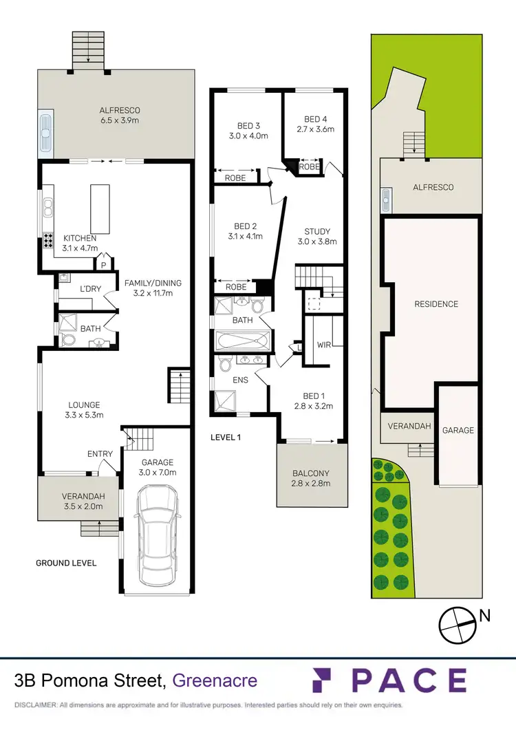 Floorplan of Homely semi-detached listing, 3B Pomona Street, Greenacre NSW 2190