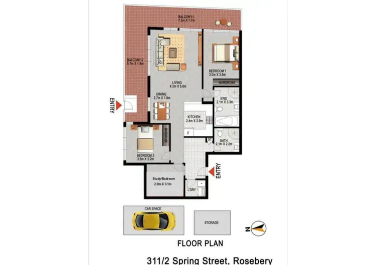 Floorplan of Homely apartment listing, 311/2 Spring Street, Rosebery NSW 2018