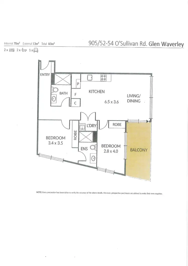 Floorplan of Homely apartment listing, 905/52-54 O'Sullivan Road, Glen Waverley VIC 3150