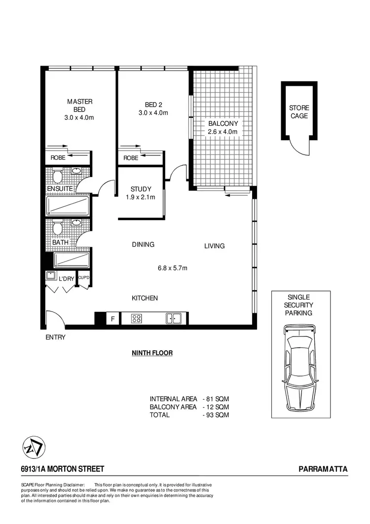 Floorplan of Homely apartment listing, 6913/1A Morton Street, Parramatta NSW 2150