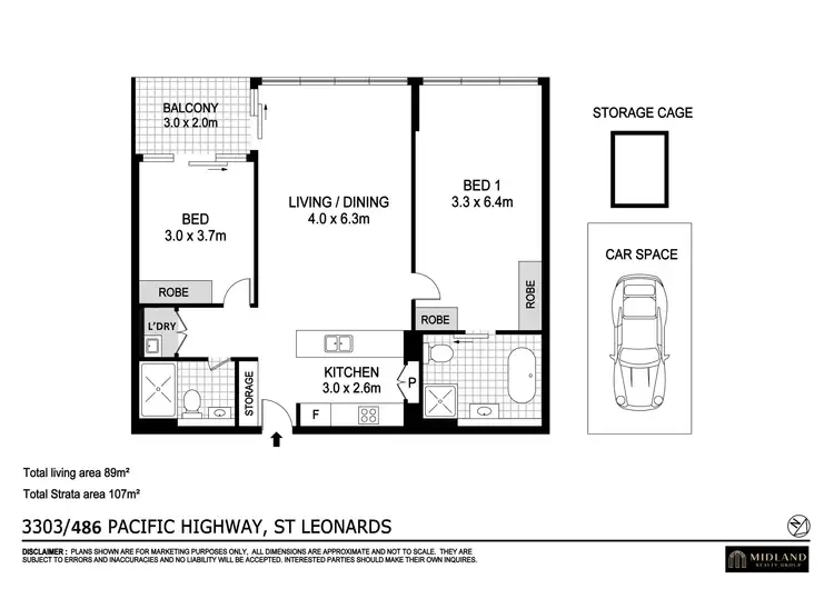 Floorplan of Homely apartment listing, 3303/486 Pacific Highway, St Leonards NSW 2065
