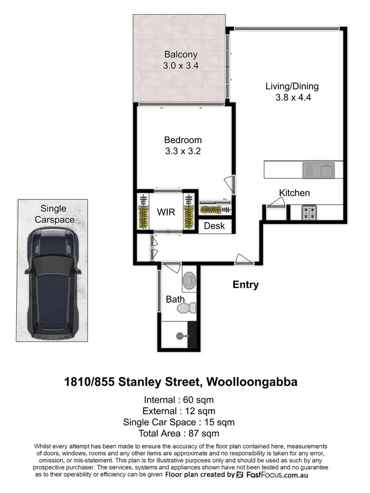 Floorplan of Homely unit listing, 1810/855 Stanley Street, Woolloongabba QLD 4102