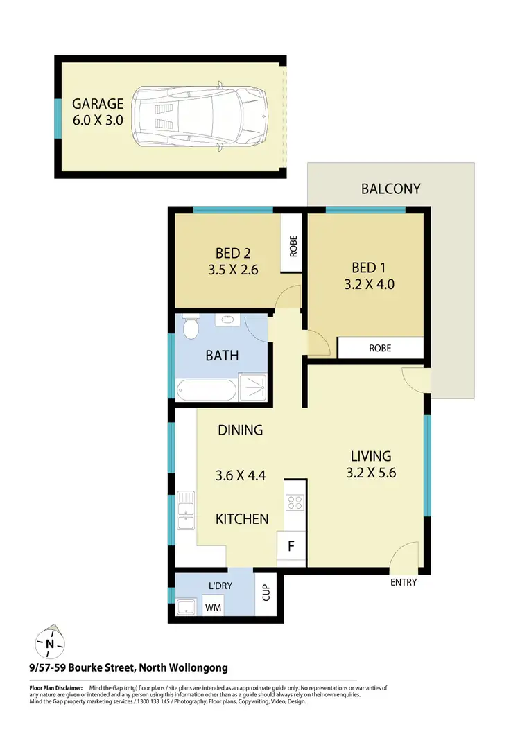 Floorplan of Homely apartment listing, 9/57-59 Bourke Street, North Wollongong NSW 2500