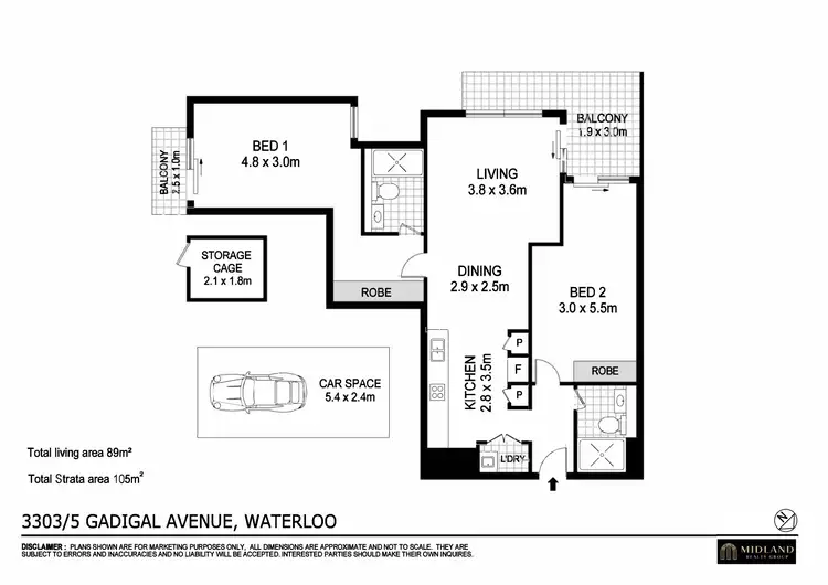 Floorplan of Homely apartment listing, 3303/5 Gadigal Avenue, Waterloo NSW 2017