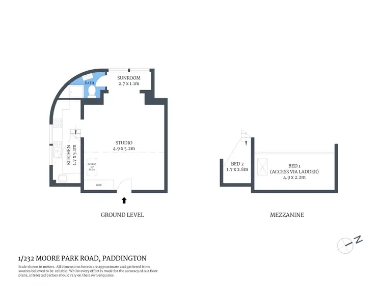Floorplan of Homely studio listing, 1/232 Moore Park Road, Paddington NSW 2021