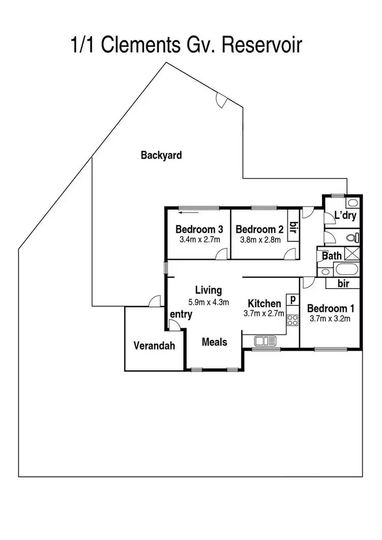 Floorplan of Homely unit listing, 1 Clements Grove, Reservoir VIC 3073